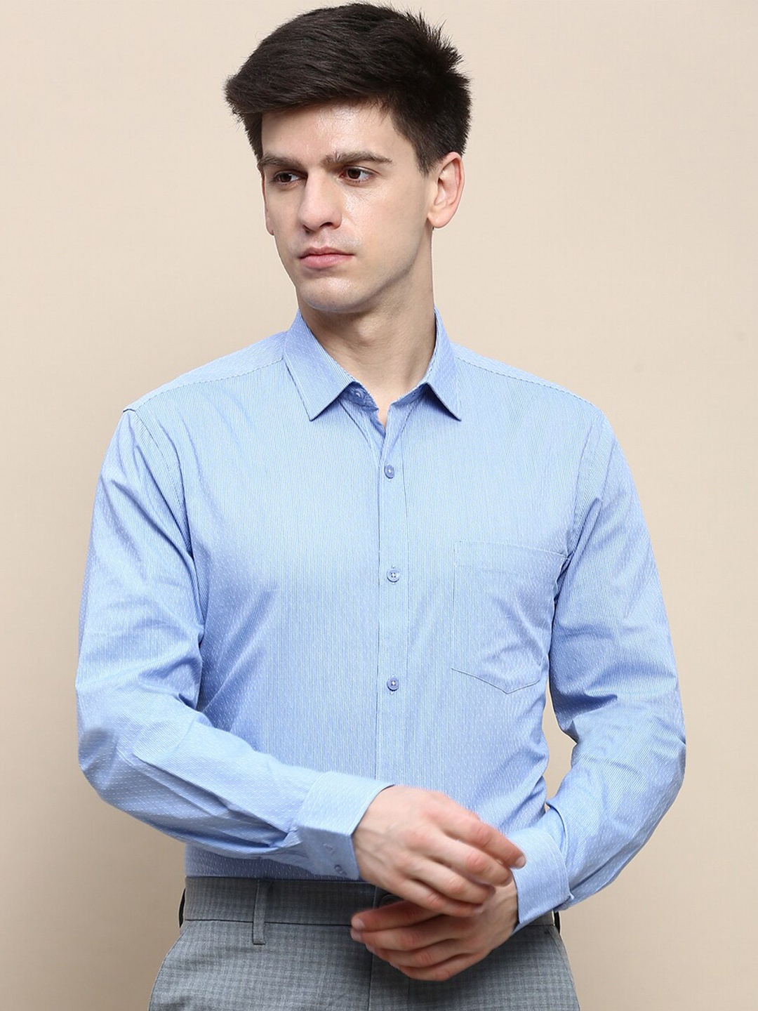 

INVICTUS Comfort Spread Collar Cotton Slim Fit Formal Shirt, Blue