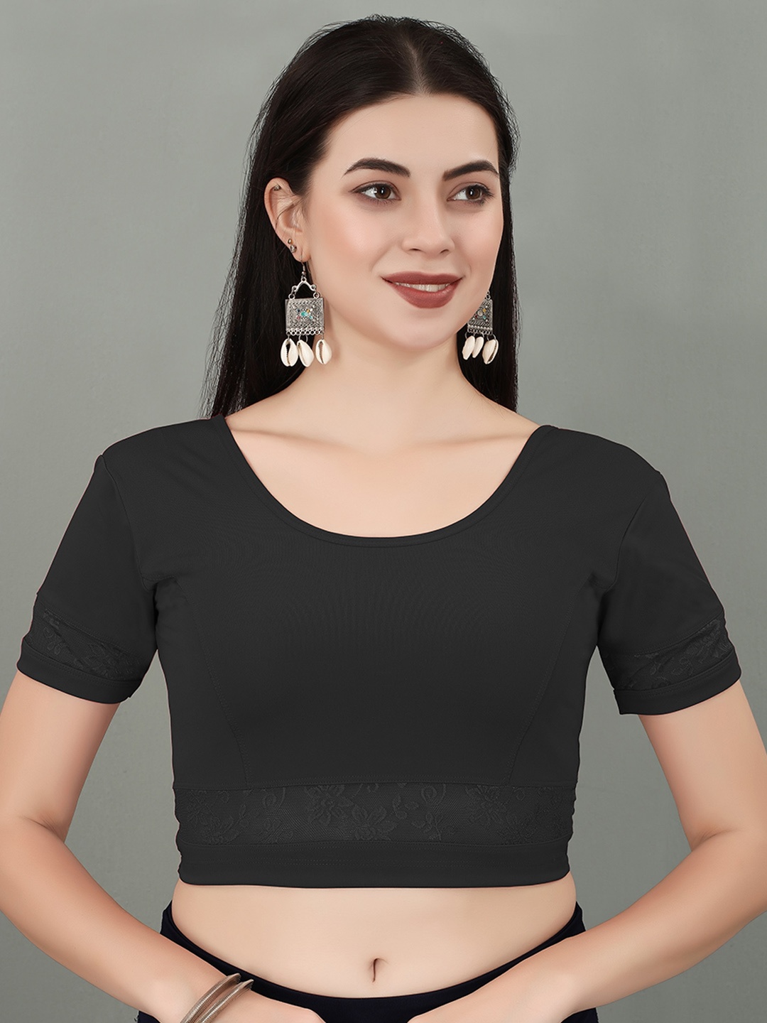 

SERONA FABRICS Short Sleeves Princess Cut Saree Blouse, Black