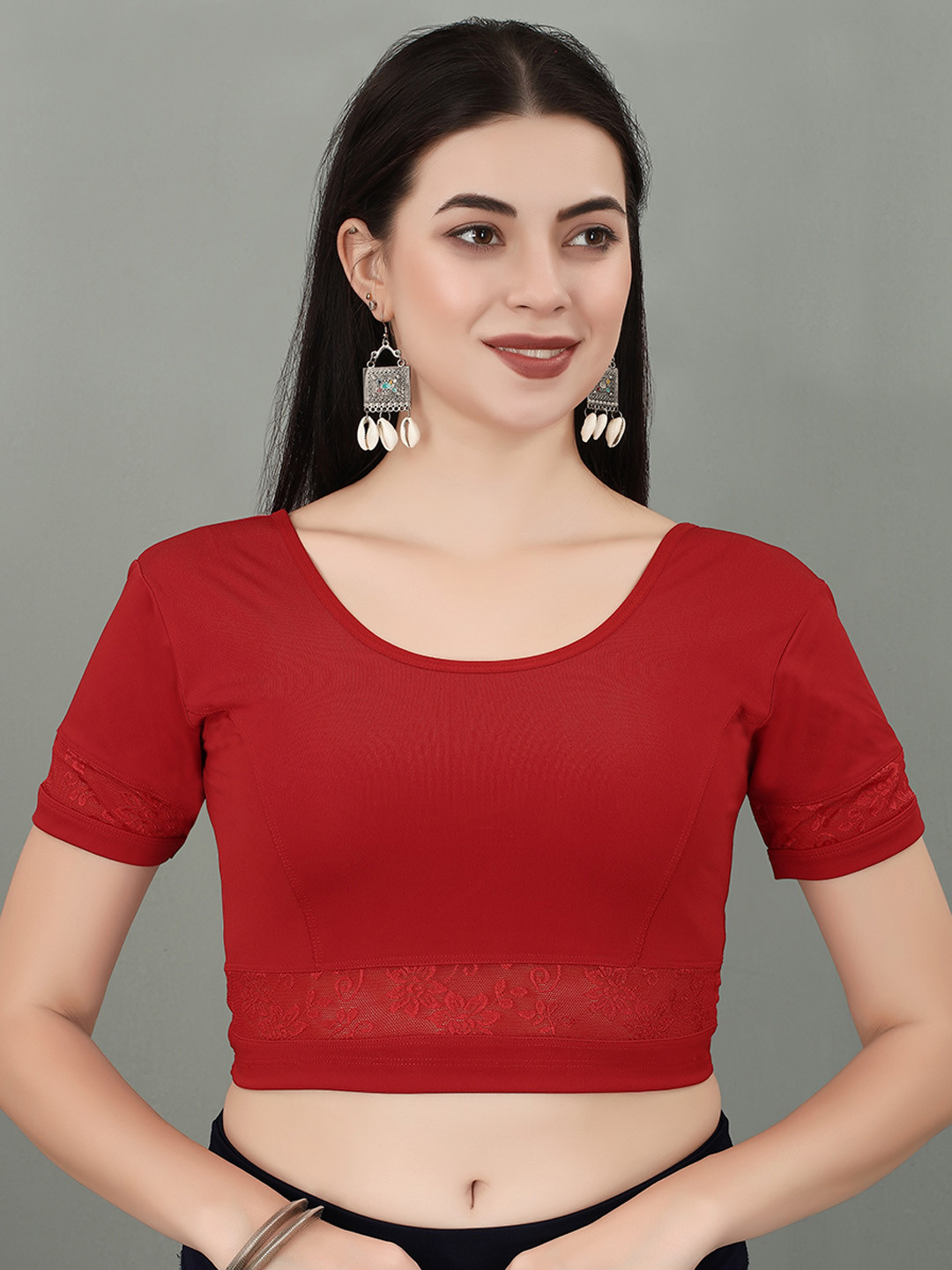 

SERONA FABRICS Stretchable Saree Blouse, Red