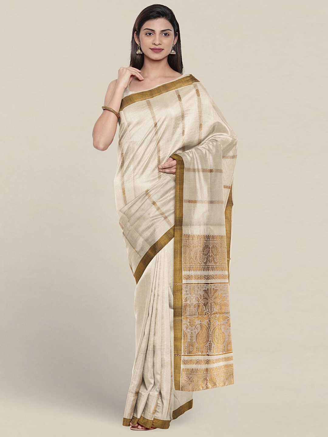 

Pothys Woven Design Zari Pure Cotton Saree, Cream