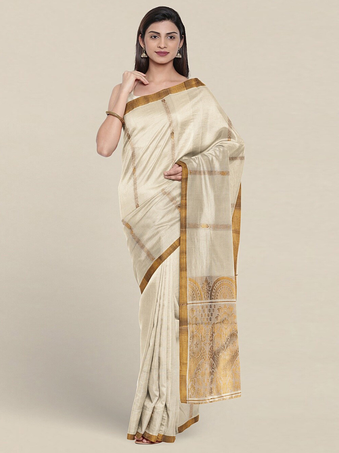 

Pothys Ethnic Motifs Woven Design Zari Pure Cotton Saree, Cream