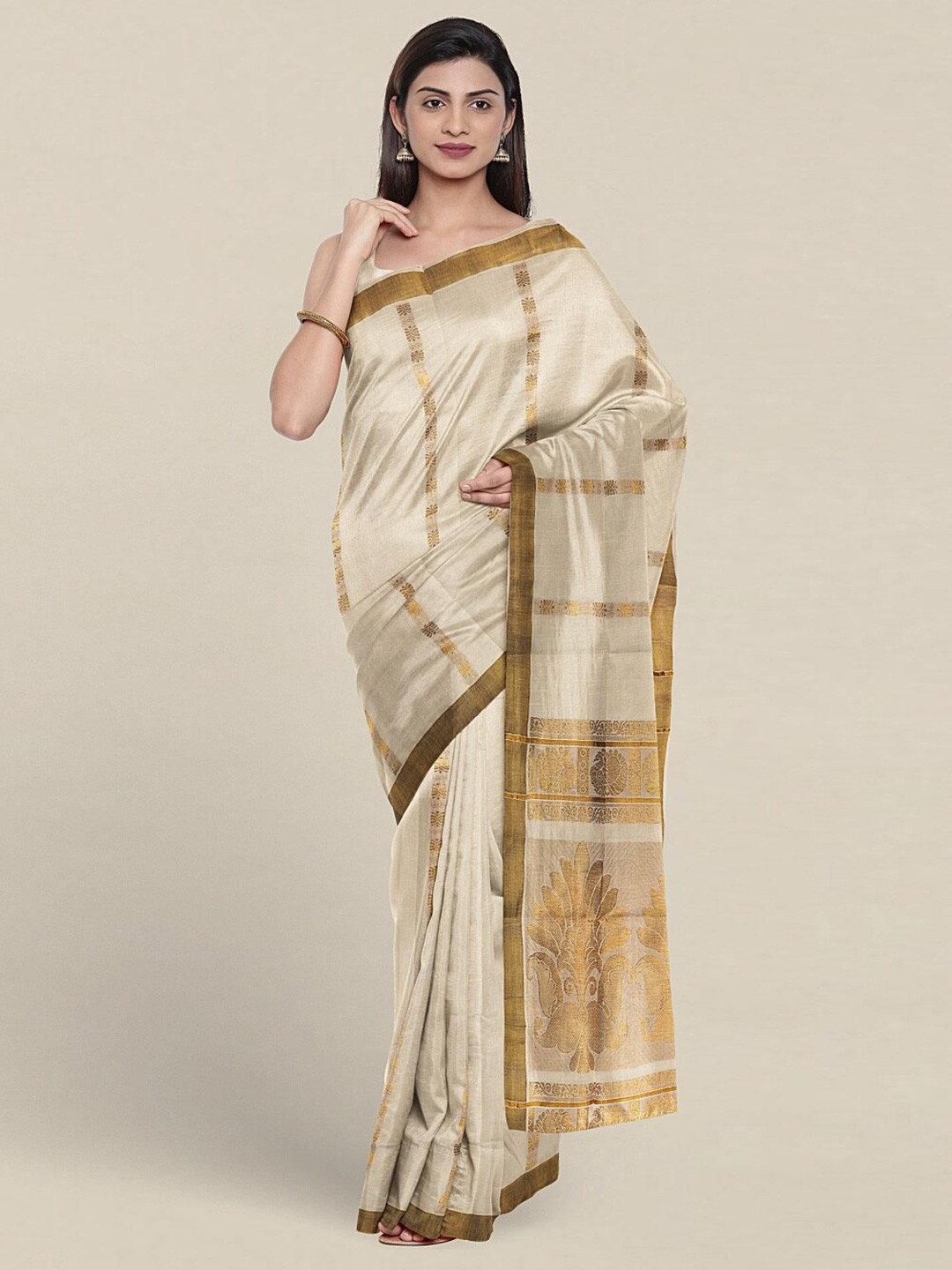 

Pothys Ethnic Motifs Woven Design Zari Pure Cotton Saree, Cream