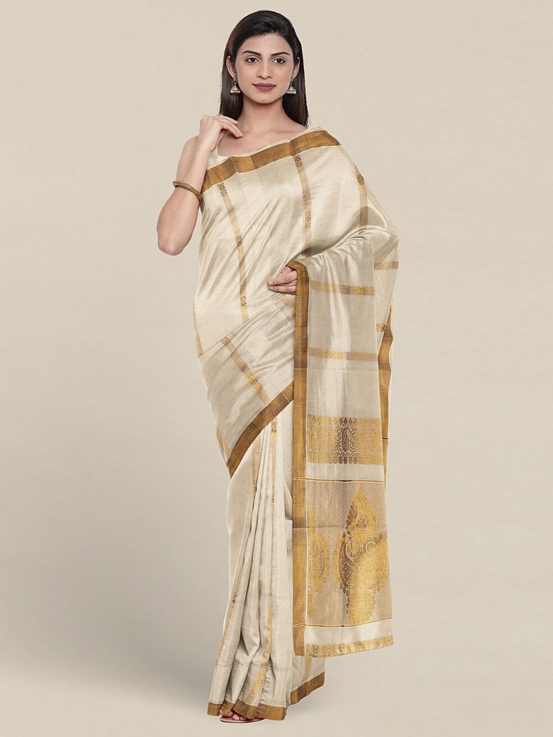 

Pothys Ethnic Motifs Woven Design Zari Pure Cotton Saree, Cream