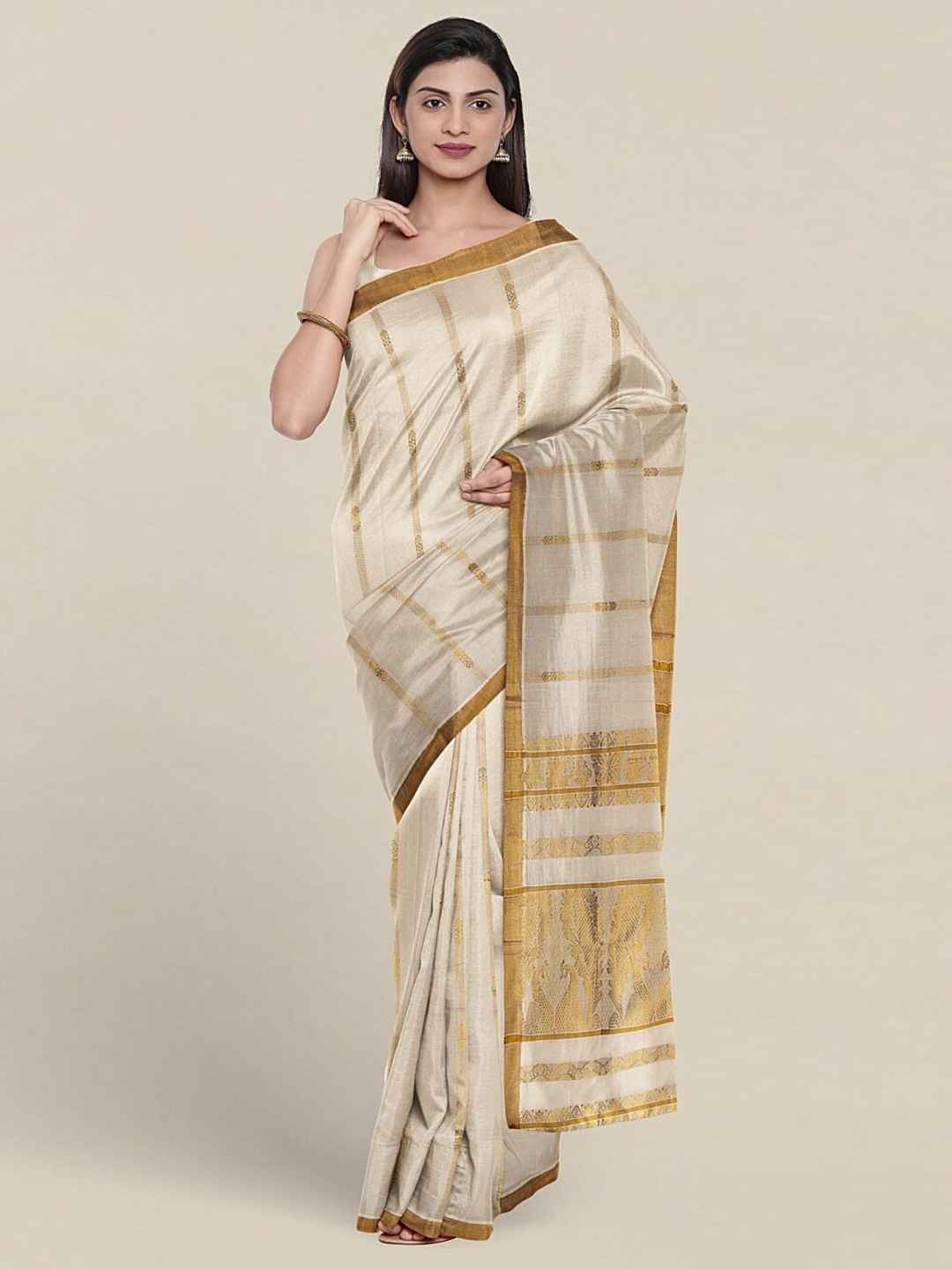 

Pothys Ethnic Motifs Woven Design Zari Pure Cotton Saree, Cream