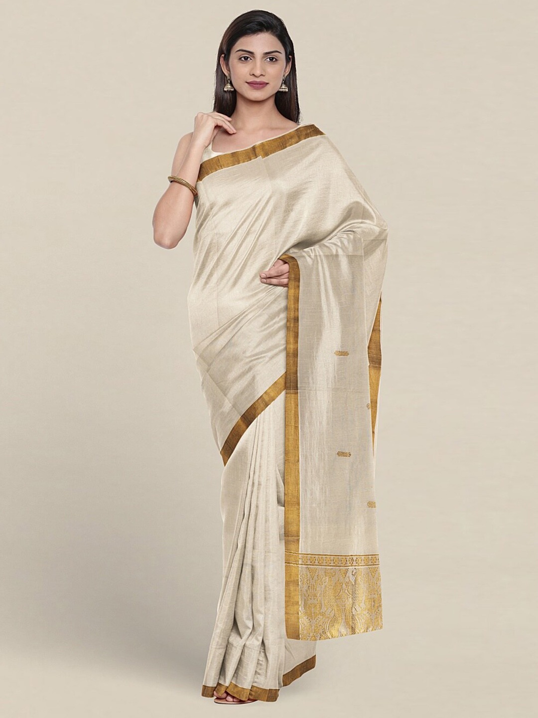 

Pothys Woven Design Zari Pure Cotton Saree, Cream