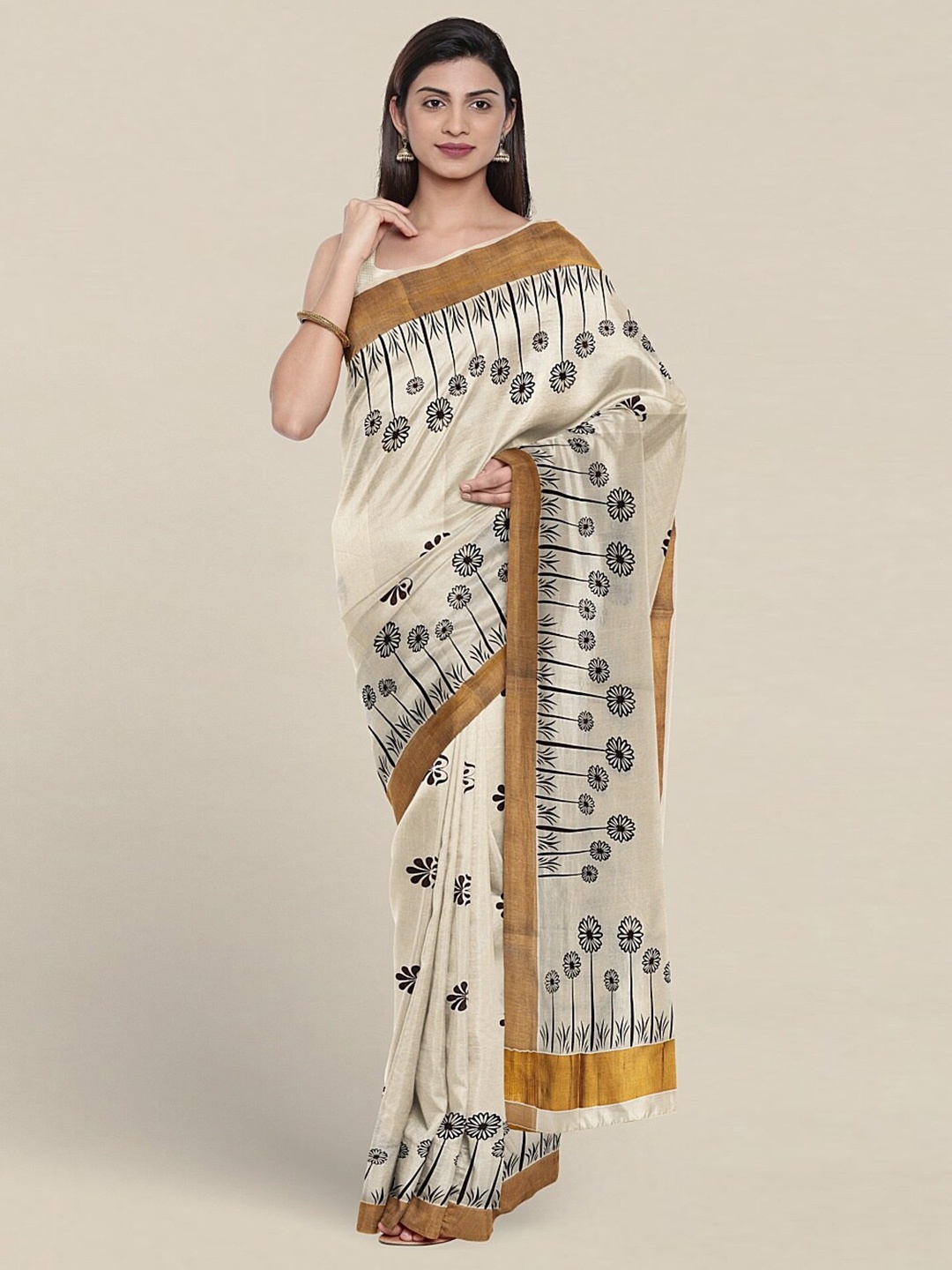 

Pothys Floral Printed Pure Cotton Saree, Cream