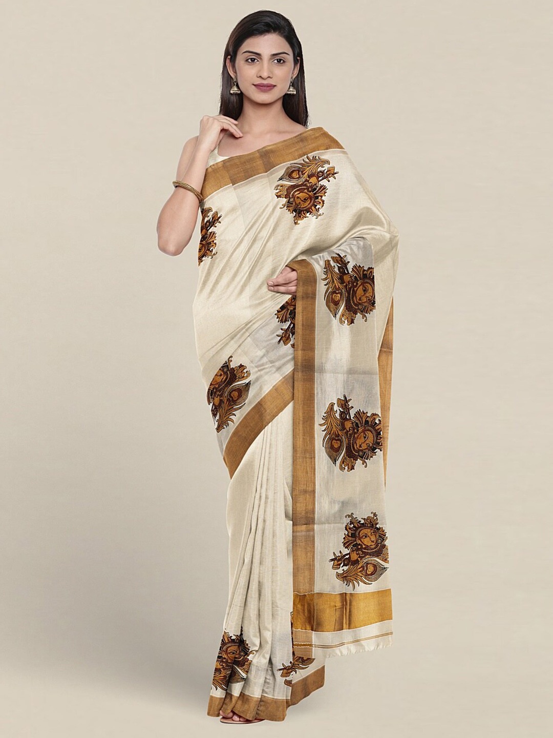 

Pothys Ethnic Motifs Printed Zari Pure Cotton Saree, Cream