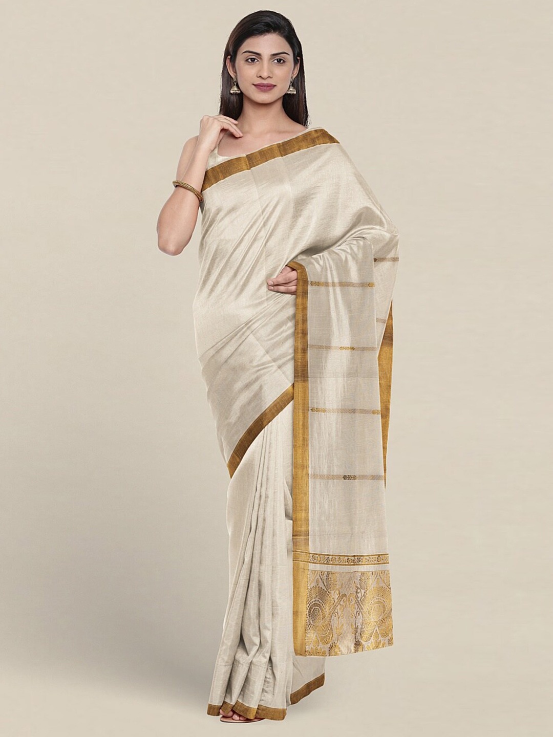 

Pothys Colourblocked Pure Cotton Saree, Cream