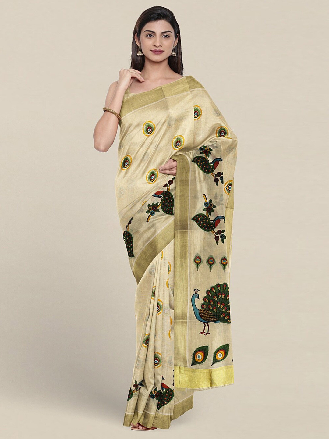 

Pothys Ethnic Motifs Printed Zari Pure Cotton Saree, Cream