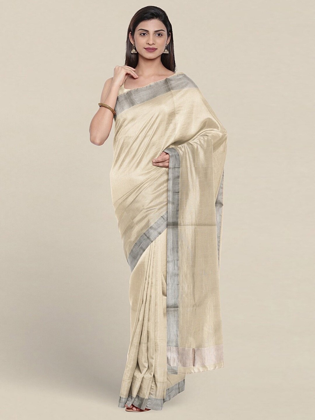 

Pothys Zari Detailed Pure Cotton Saree, Cream