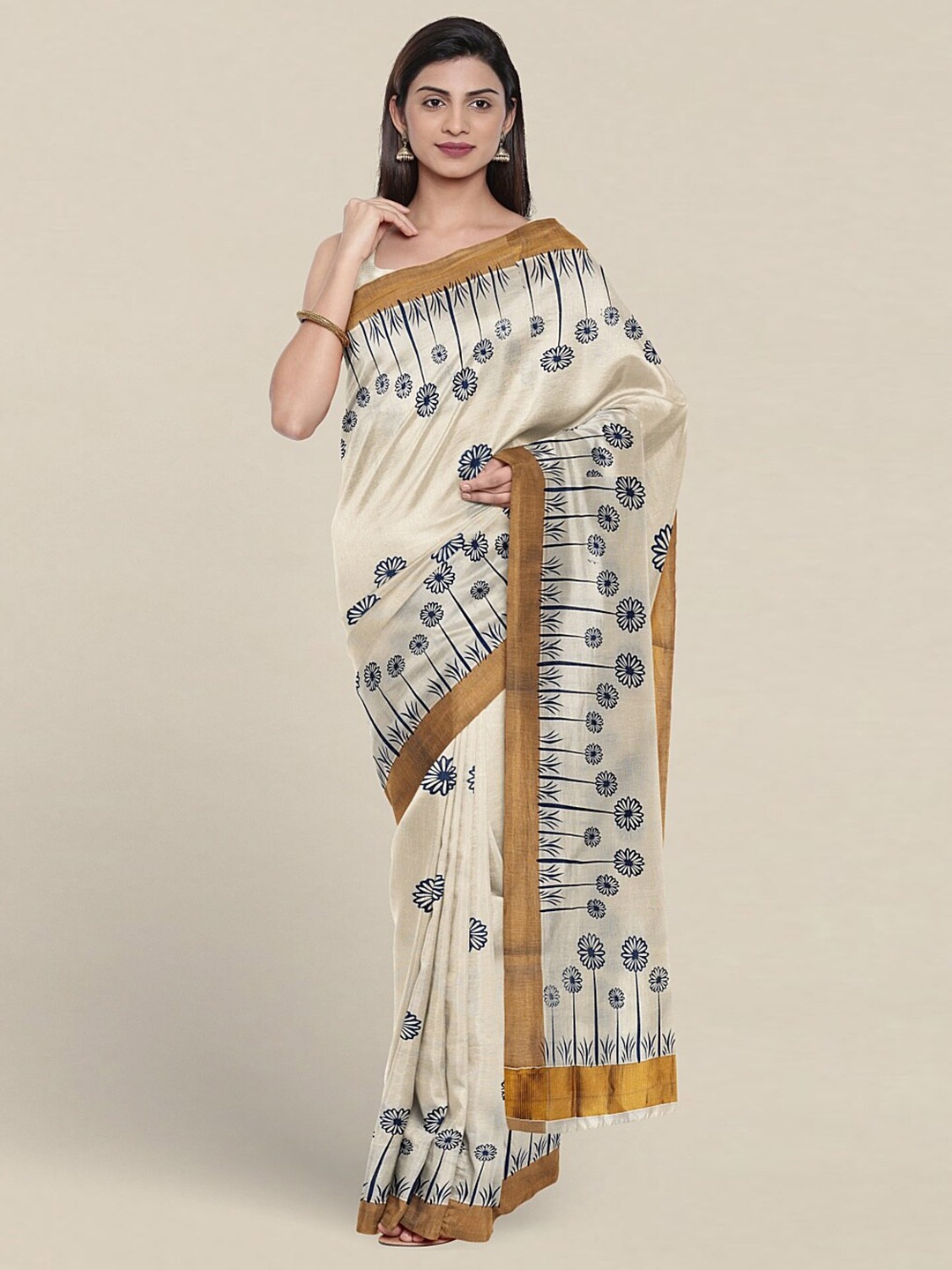 

Pothys Floral Woven Design Zari Pure Cotton Saree, Cream
