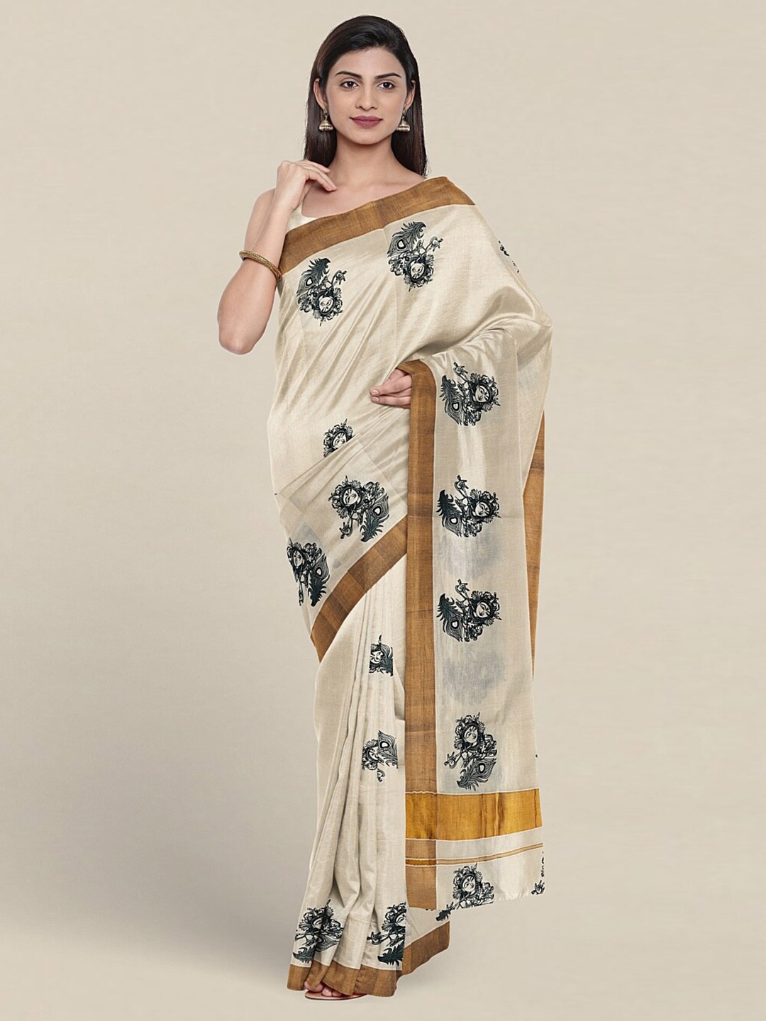 

Pothys Ethnic Motifs Printed Zari Pure Cotton Saree, Cream