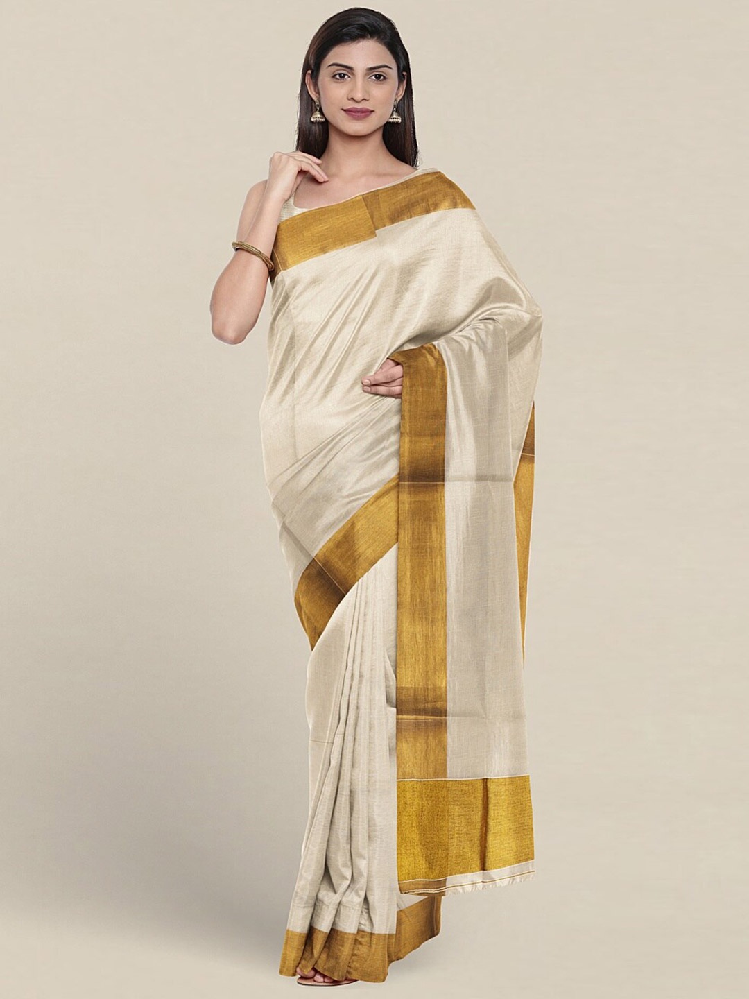 

Pothys Woven Design Zari Pure Cotton Saree, Cream