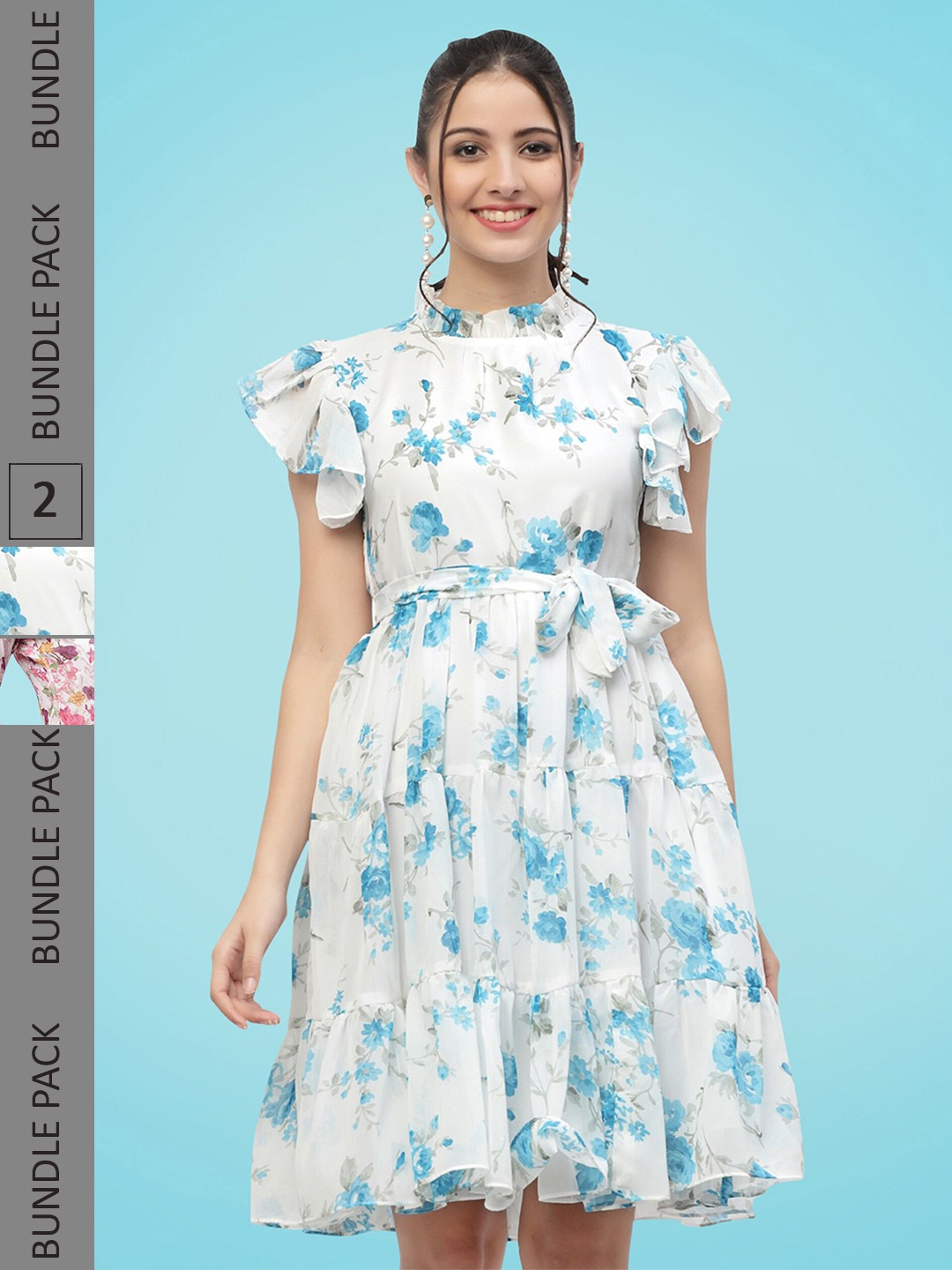 

MISS AYSE Pack Of 2 Floral Printed Georgette Fit & Flare Dress, White