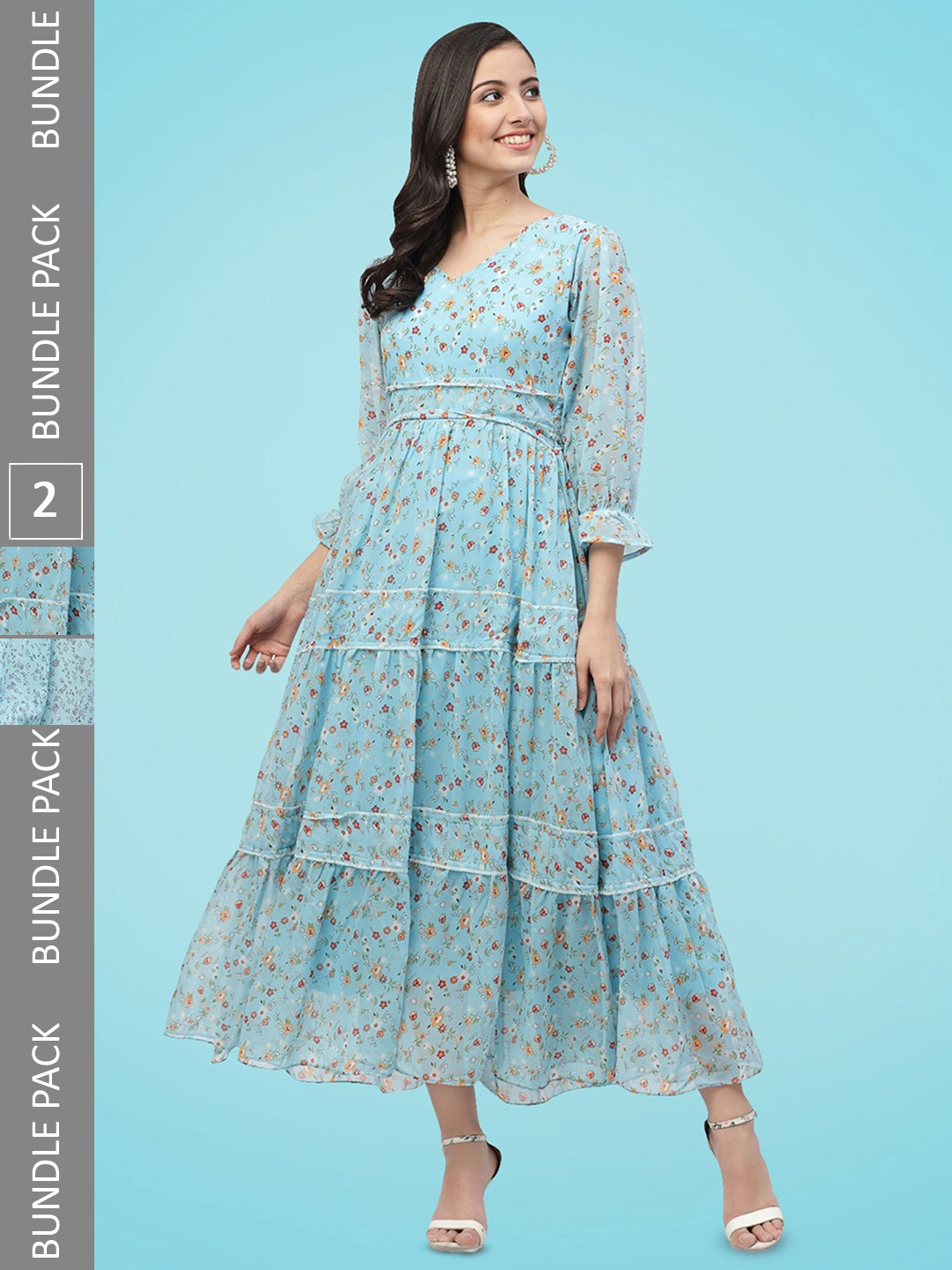 MISS AYSE Pack Of 2 Printed Georgette Fit & Flare Dresses, Blue