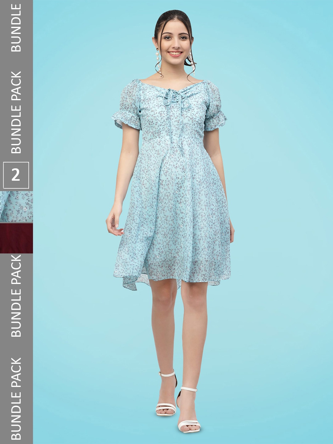 

MISS AYSE Pack Of 2 Georgette Fit & Flare Dresses, Blue