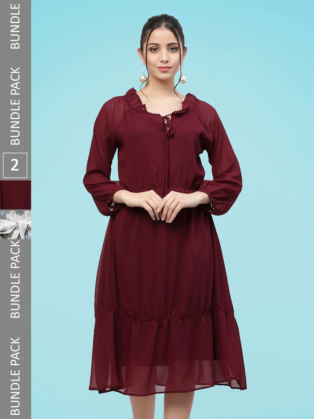 

MISS AYSE Pack Of 2 Georgette A-Line Midi Dress, Maroon