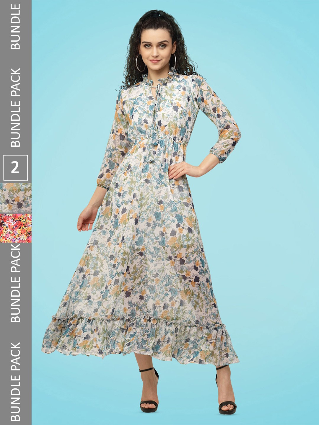 

MISS AYSE Pack Of 2 Tie-Up Neck A-Line Midi Dress, Blue