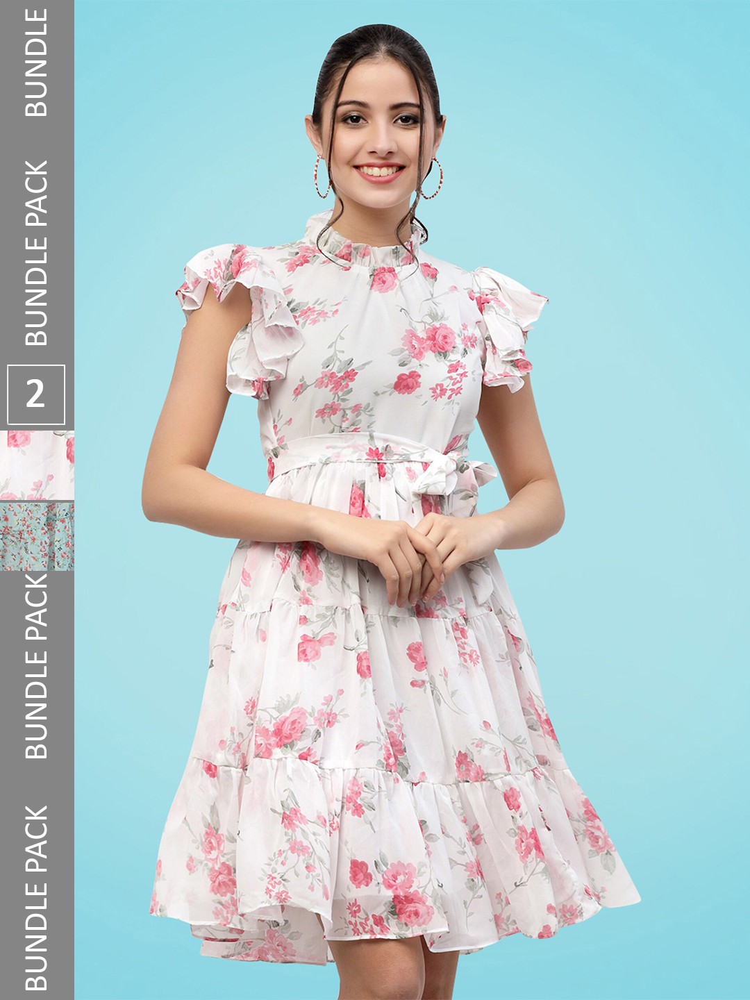 

MISS AYSE Pack Of 2 Floral Printed Georgette Fit & Flare Dresses, Blue
