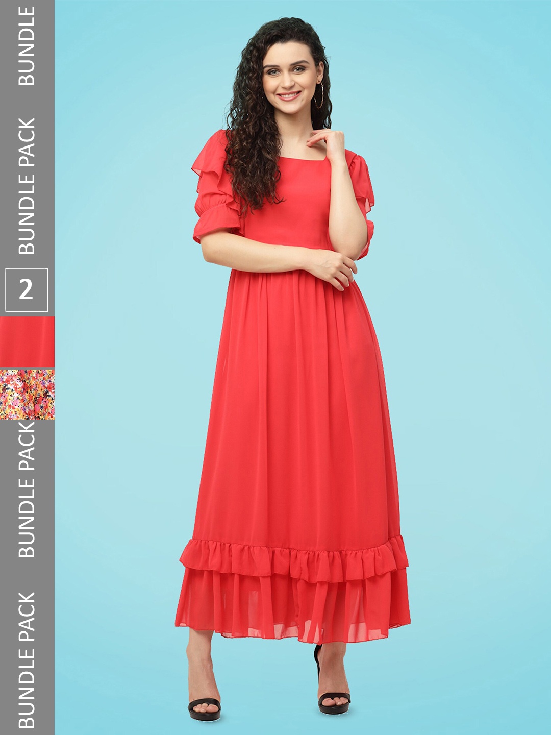 

MISS AYSE Pack Of 2 Puff Sleeves Maxi Dress, Red