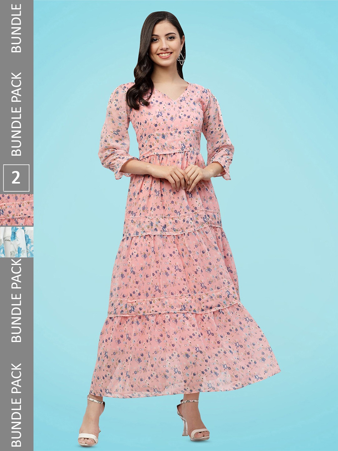 

MISS AYSE Pack Of 2 Floral Printed Maxi Dress, Pink
