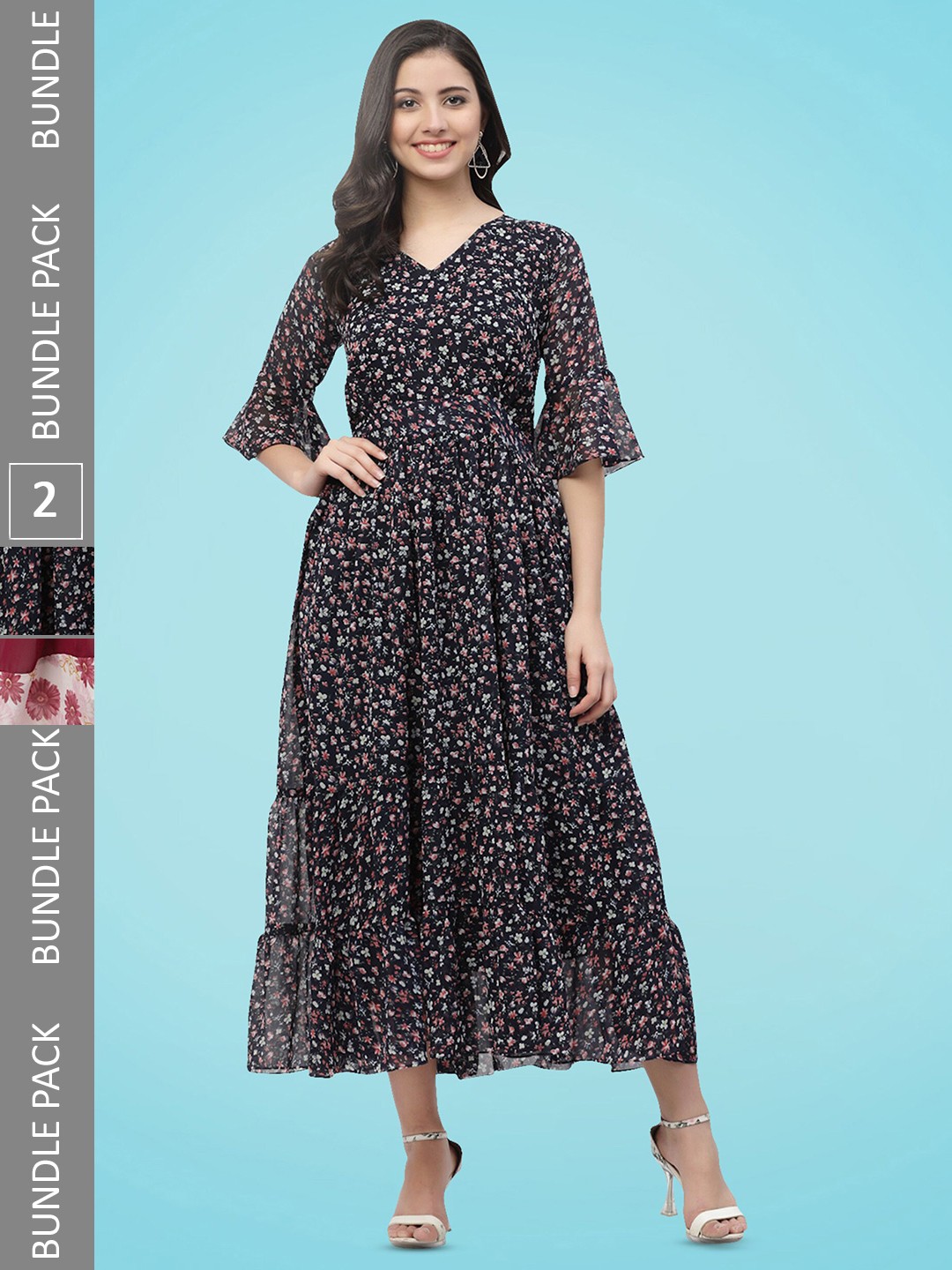 

MISS AYSE Pack Of 2 Georgette Fit & Flare Dresses, Black