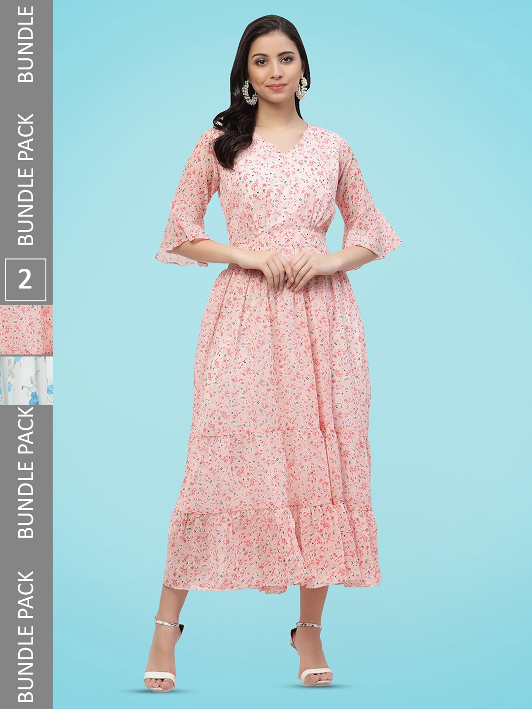 

MISS AYSE Pack Of 2 Georgette A-Line Midi Dress, Pink