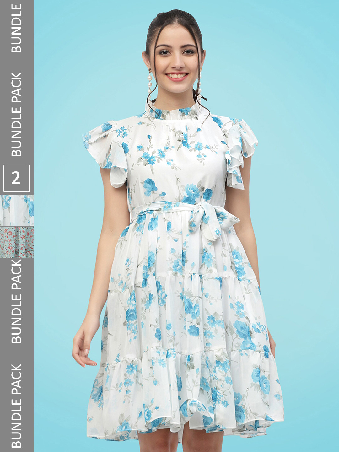 

MISS AYSE Pack Of 2 Floral Printed Tiered Fit & Flare Midi Dress, White