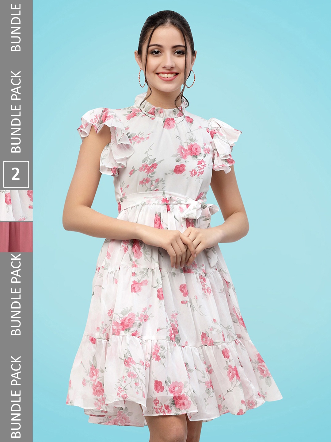 

MISS AYSE Pack Of 2 Gathered Tiered Georgette Fit & Flare Dress, White
