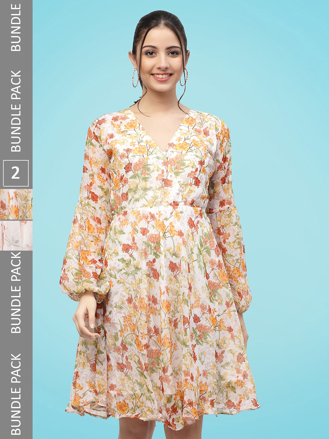 MISS AYSE Pack Of 2 Georgette A-Line Dress, Orange