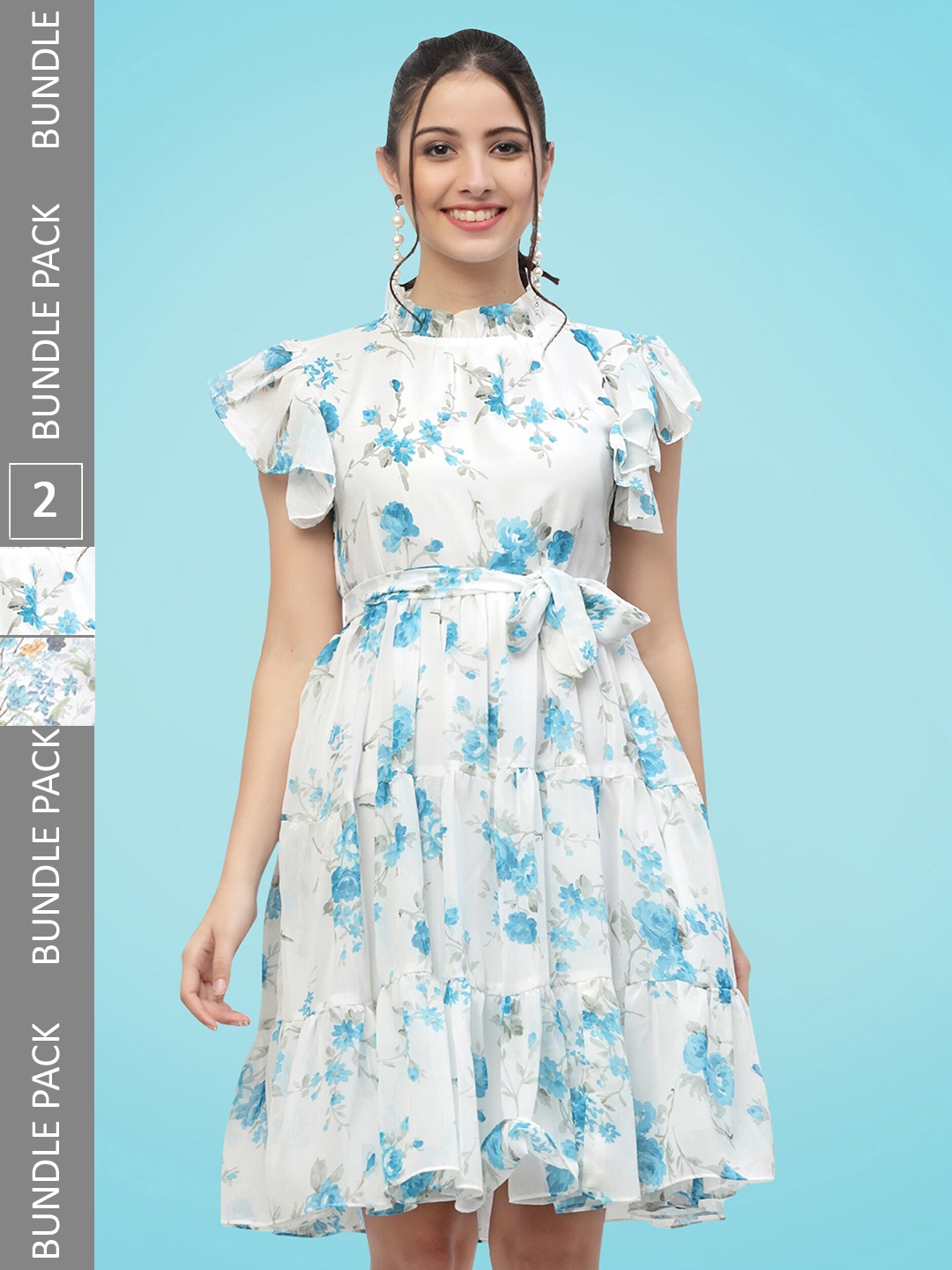

MISS AYSE Pack Of 2 Floral Printed Georgette Fit & Flare Dress, Blue