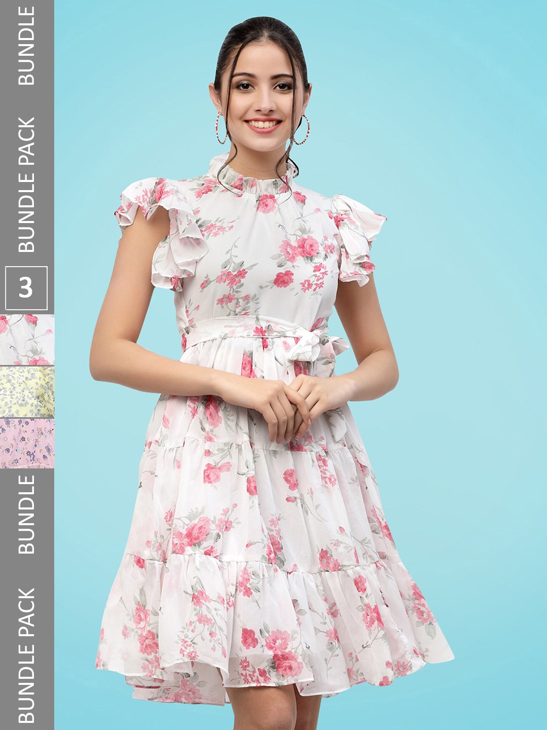

MISS AYSE Pack Of 3 Georgette Fit & Flare Dresses, White