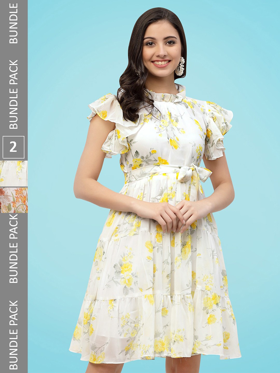 

MISS AYSE Pack Of 2 Floral Printed Georgette Fit & Flare Dresses, White