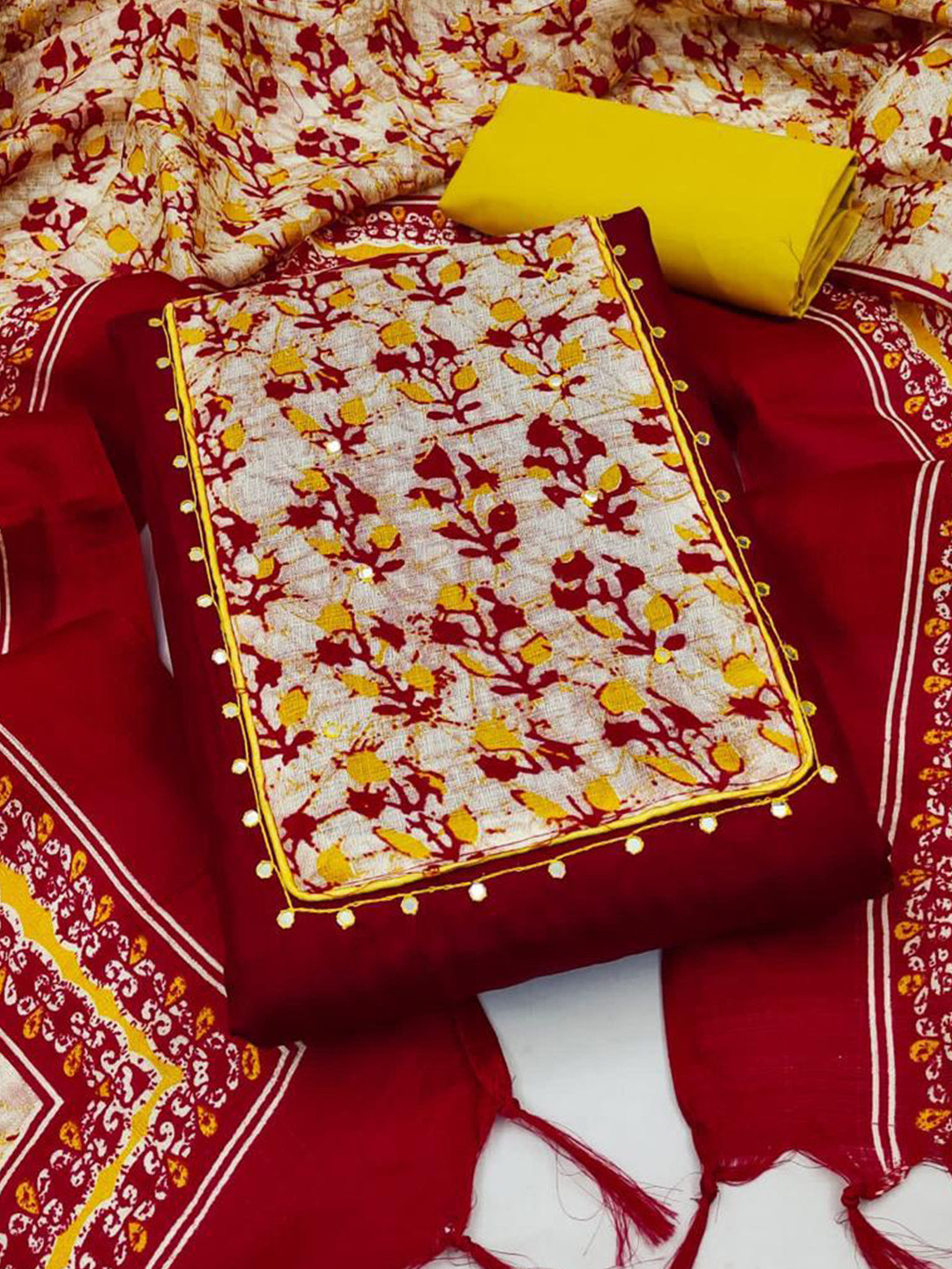 

ZEEPKART Floral Embroidered Unstitched Dress Material, Maroon