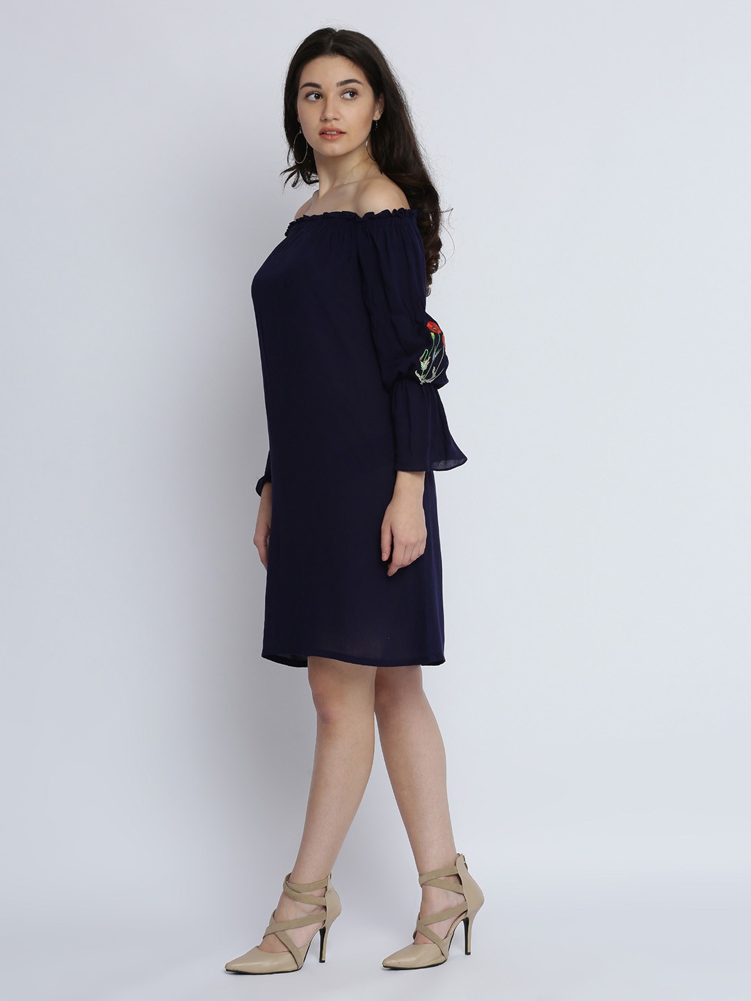

Miss Chase Women Navy Blue Solid A-Line Dress