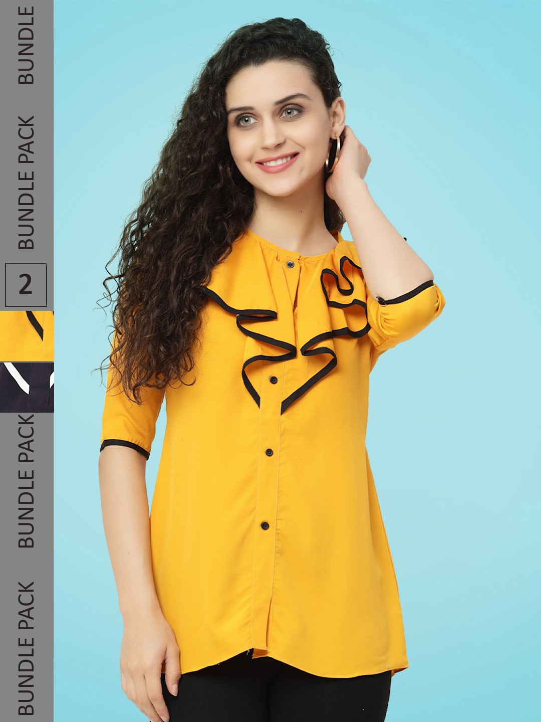 

MISS AYSE Pack Of 2 Ruffled Shirt Style Tops, Yellow