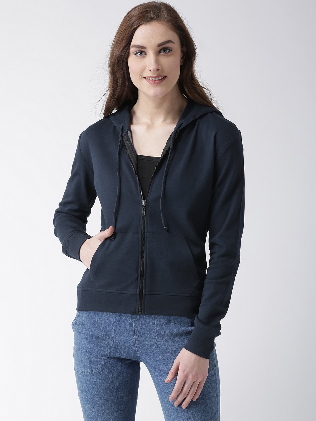 

Miss Chase Women Navy Blue Solid Hooded Sweatshirt