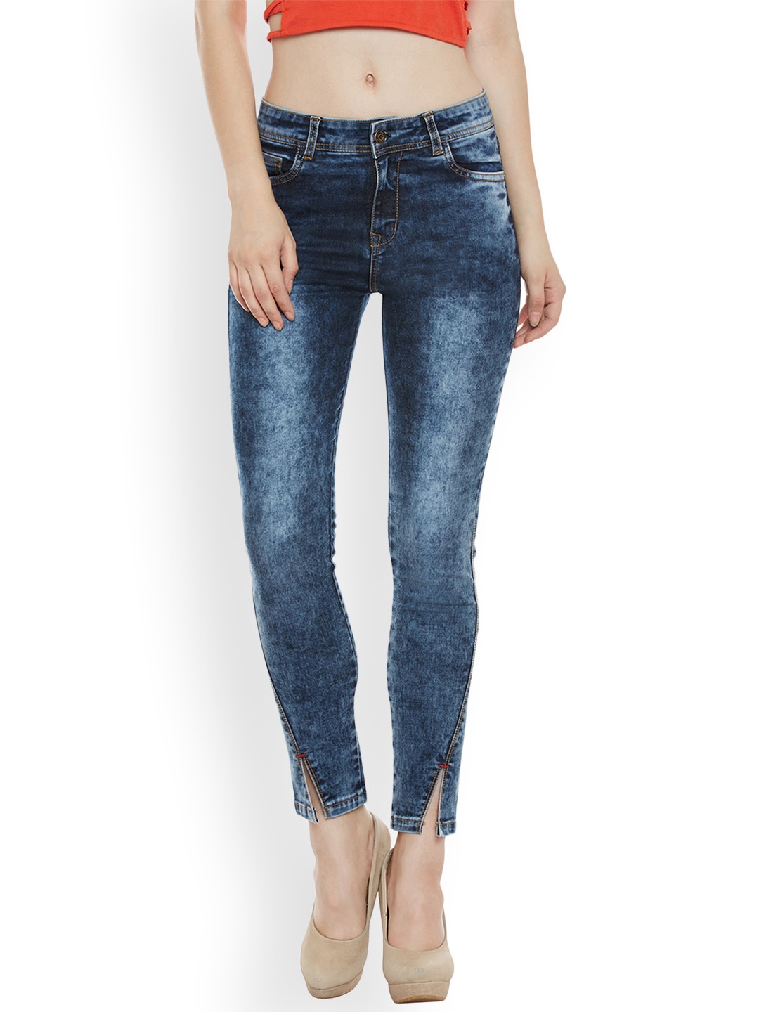 

Miss Chase Navy Slant Cut High Rise Brim Jeans, Navy blue