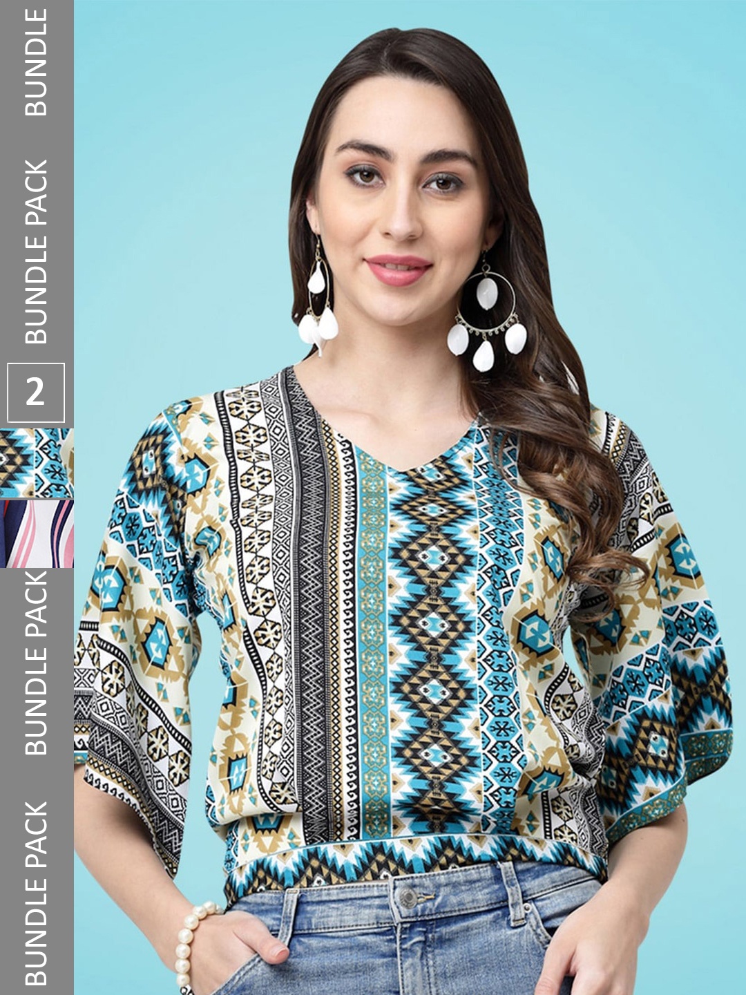 

MISS AYSE Pack Of 2 Extended Sleeves Kaftan Tops, White