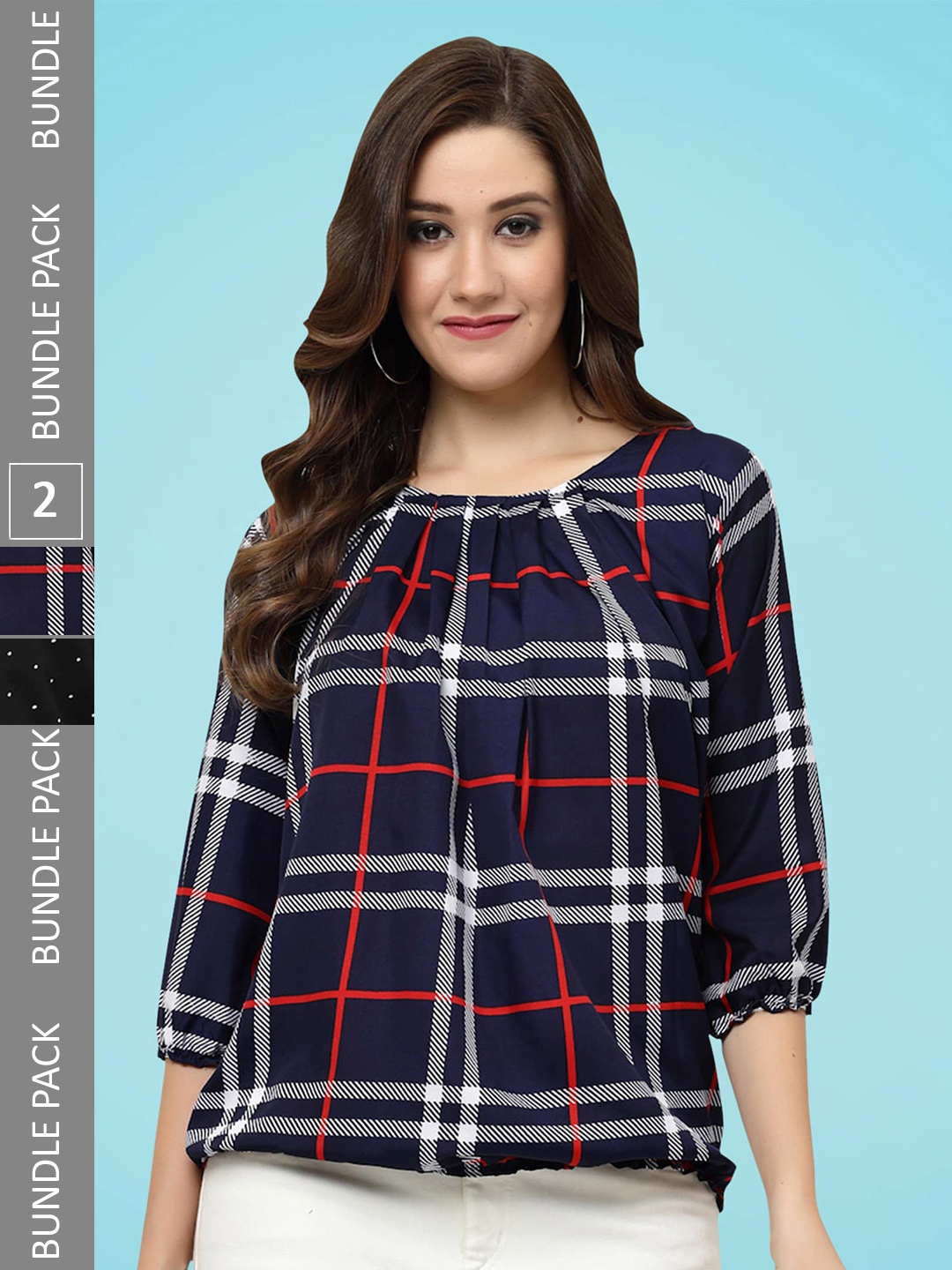

MISS AYSE Pack Of 3 Round Neck Regular Top, Navy blue