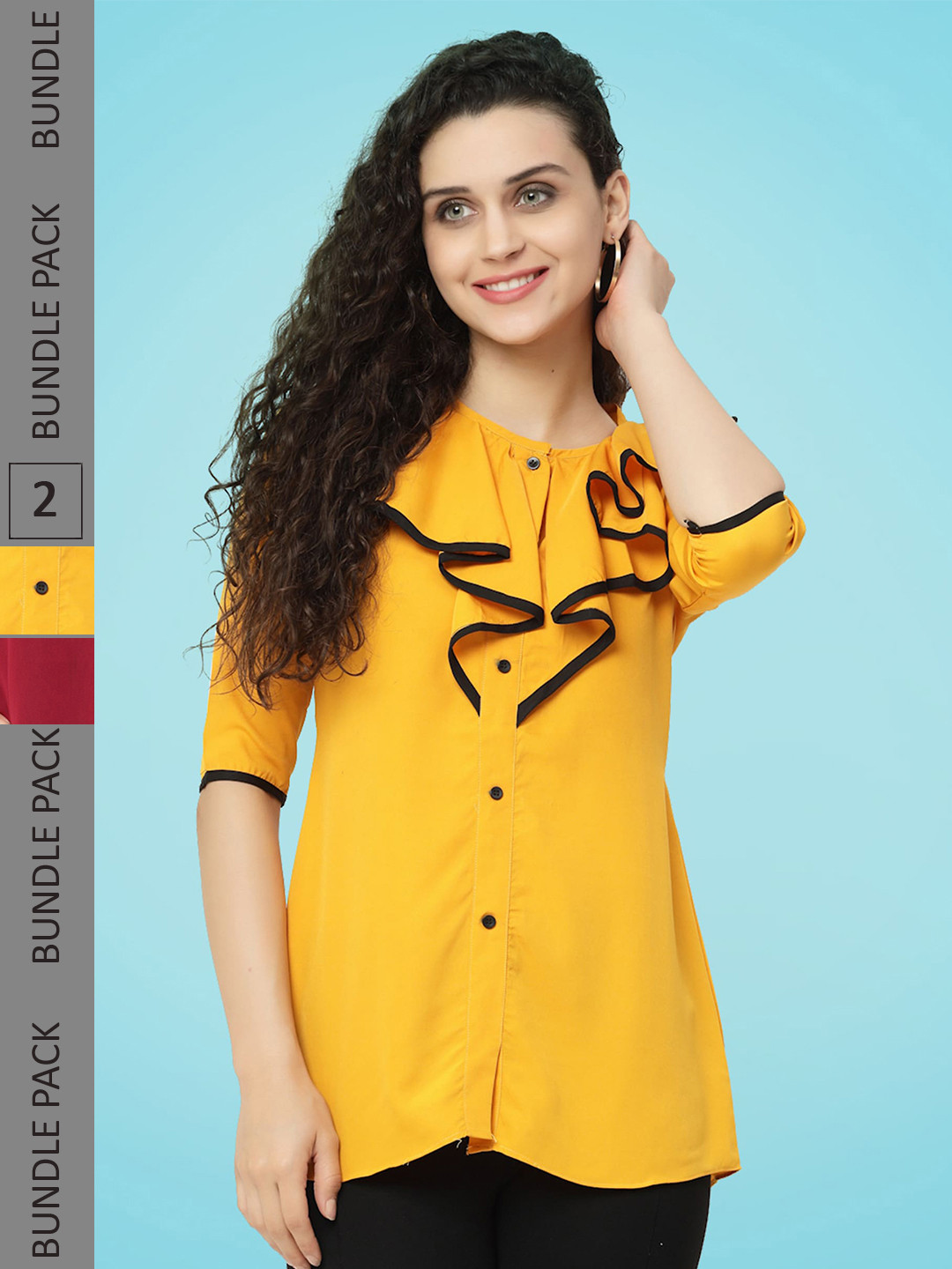 

MISS AYSE Pack Of 2 Crepe Shirt Style Top, Yellow