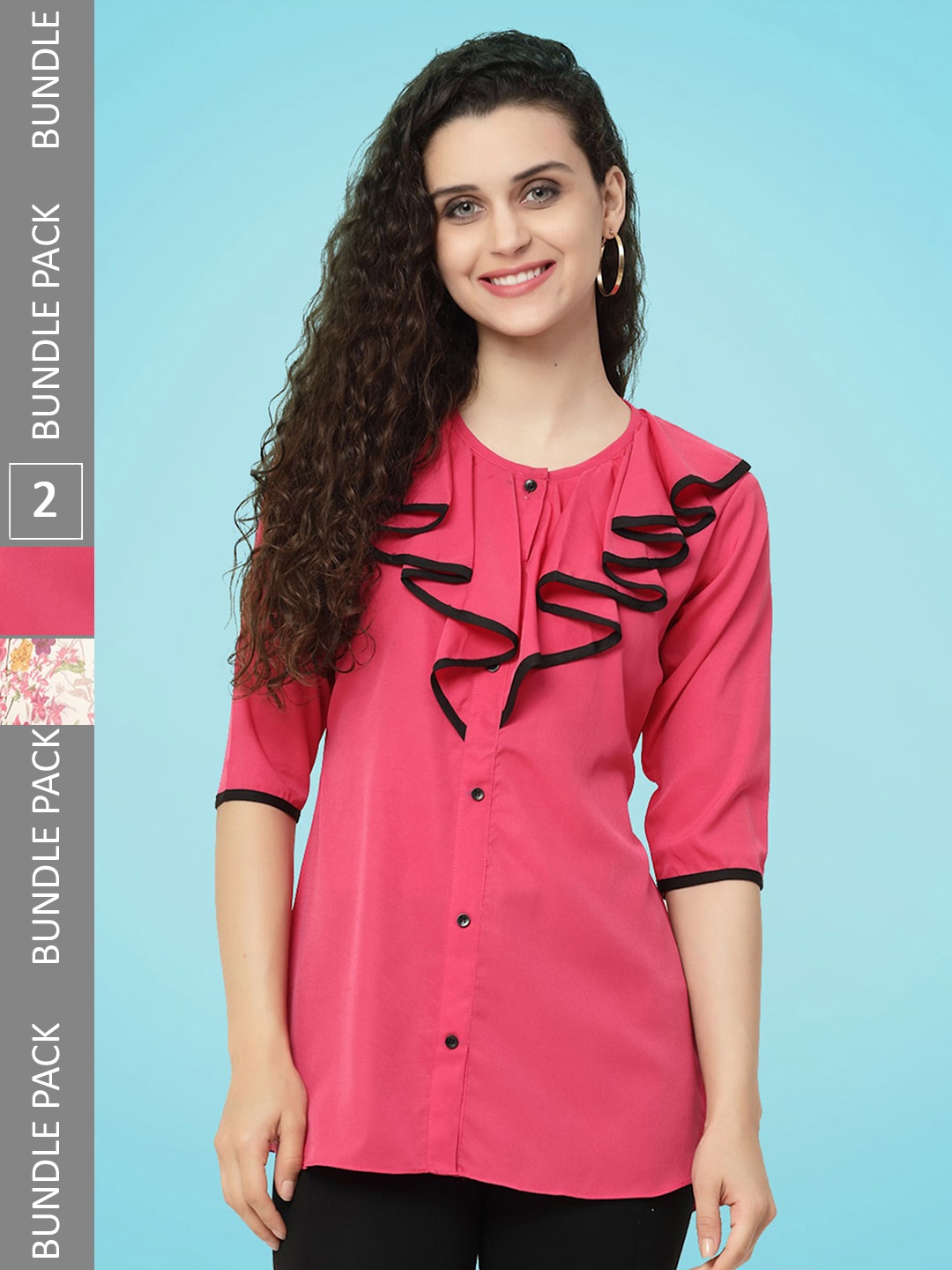 

MISS AYSE Pack Of 2 Gathered Crepe Tops, Pink