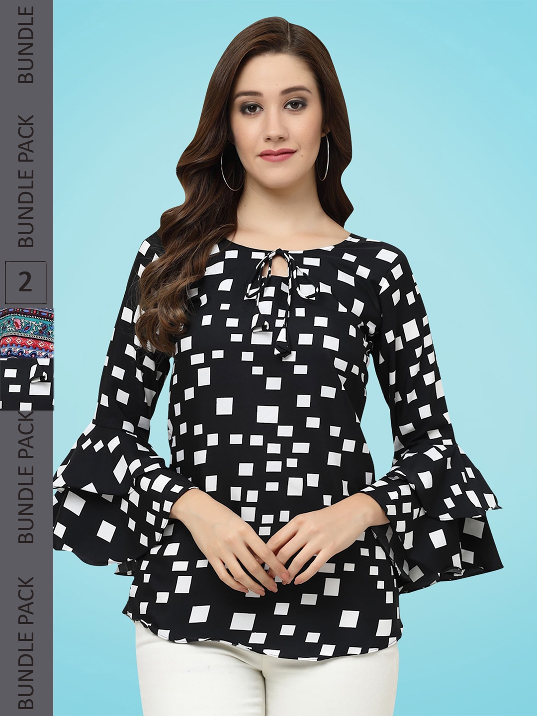 

MISS AYSE Pack Of 2 Geometric Printed Regular Tops, Black