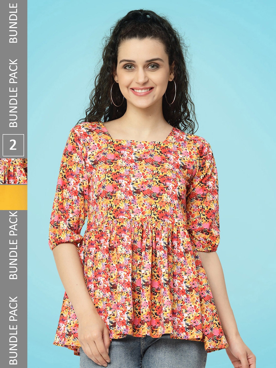 

MISS AYSE Pack Of 2 Regular Sleeve Gathered Regular Top, Red