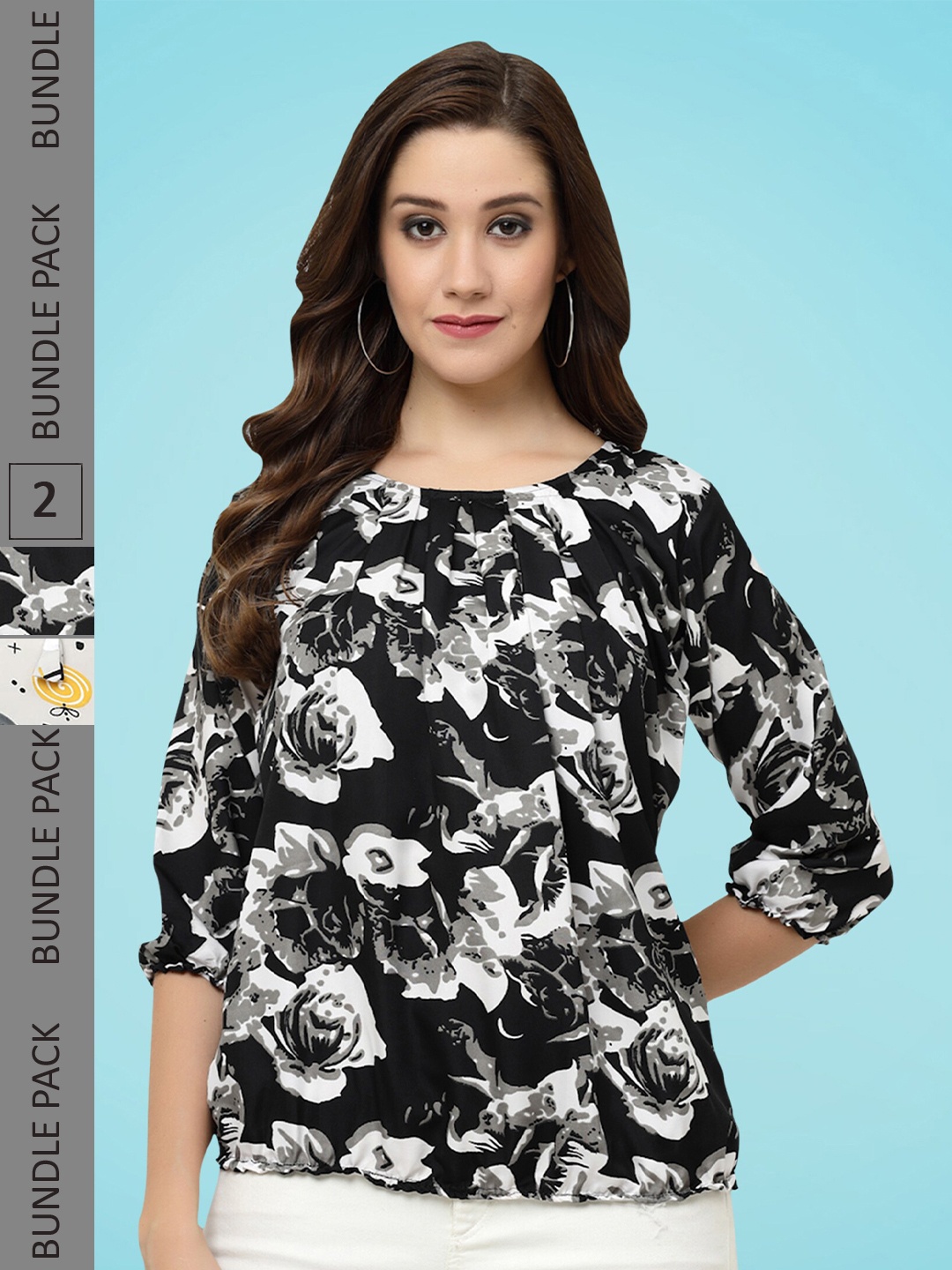 

MISS AYSE Pack Of 2 Printed Crepe Tops, Black
