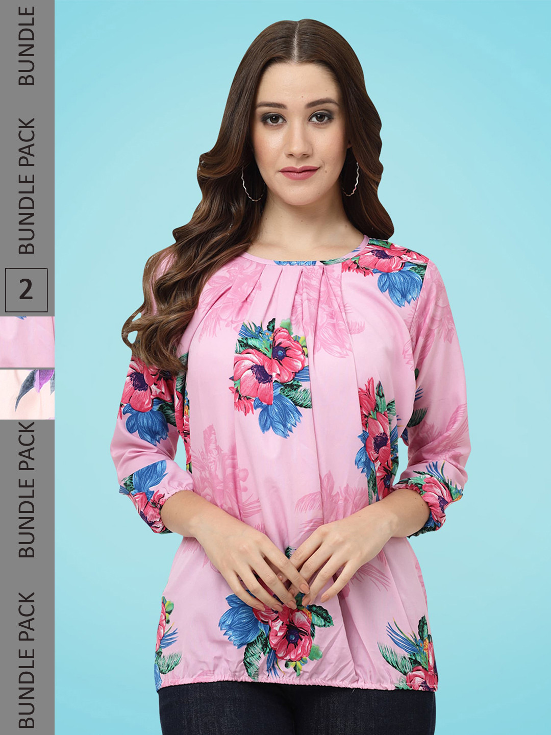 

MISS AYSE Pack Of 2 Floral Printed Crepe Tops, Pink