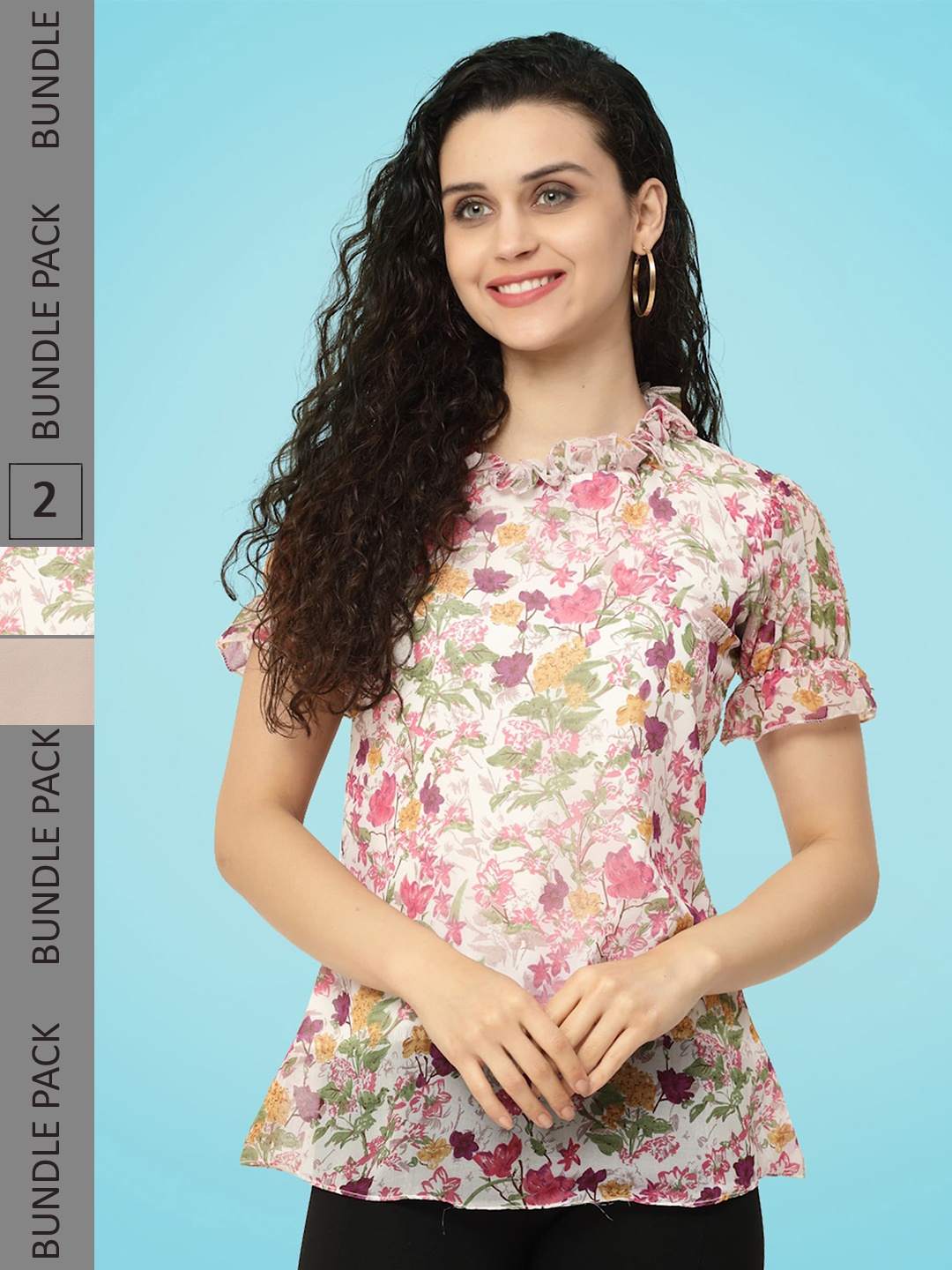 

MISS AYSE Pack Of 2 Floral Printed Georgette Top, White