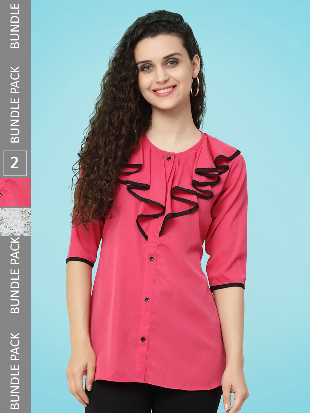 

MISS AYSE Pack Of 2 Gathered Shirt Style Top, Pink