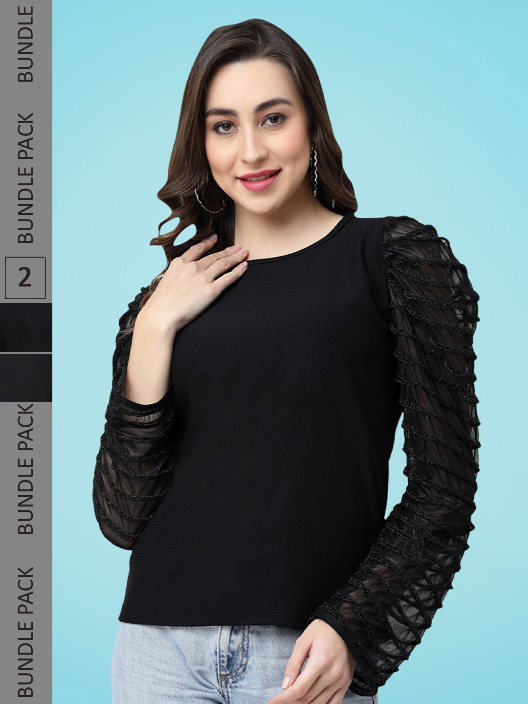 

MISS AYSE Pack Of 2 Self Design Tops, Black