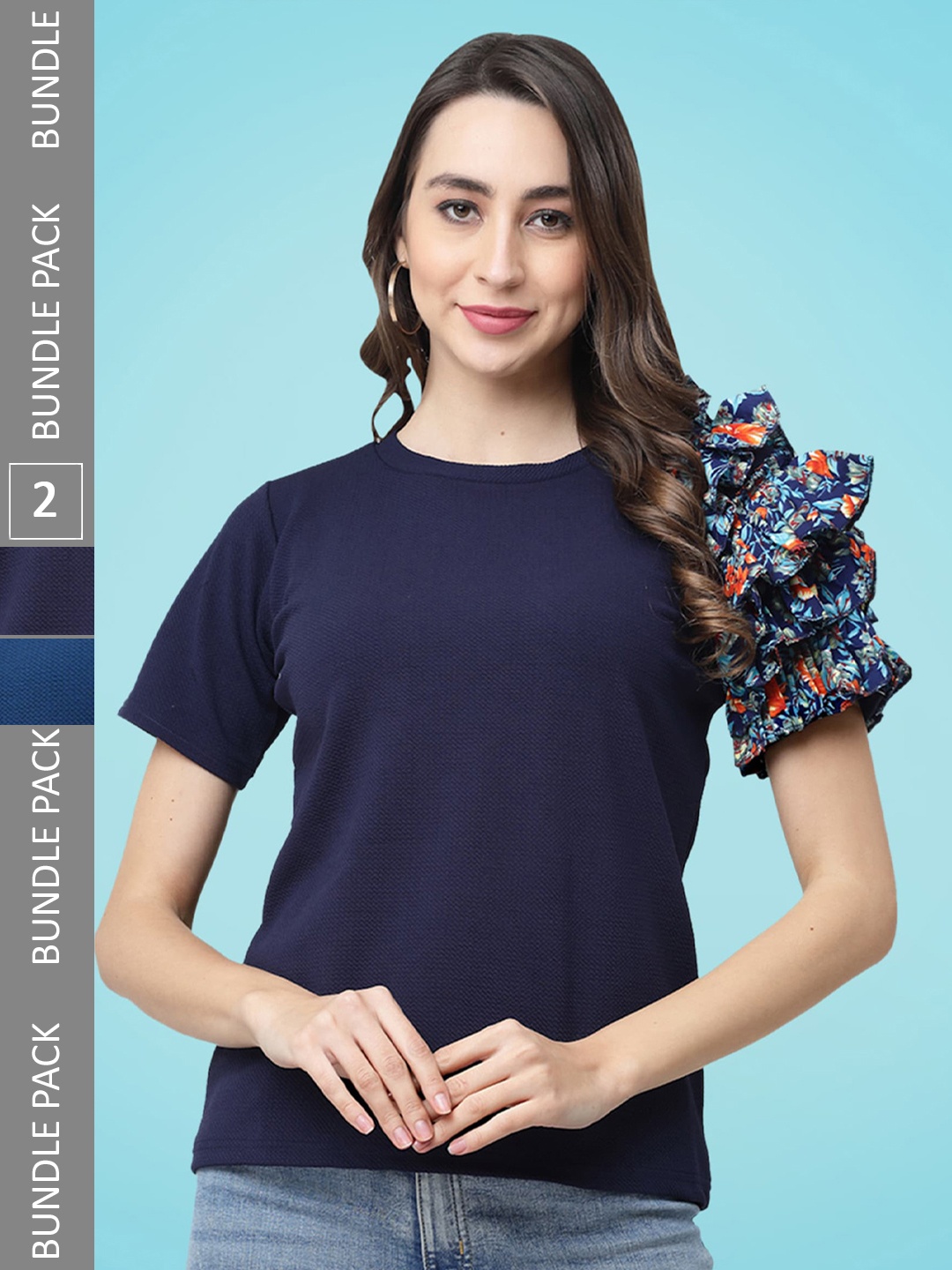 

MISS AYSE Pack Of 2 Ruffle Detailed Top, Navy blue